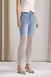 Glitzer-Jeans mit Paisley-Muster